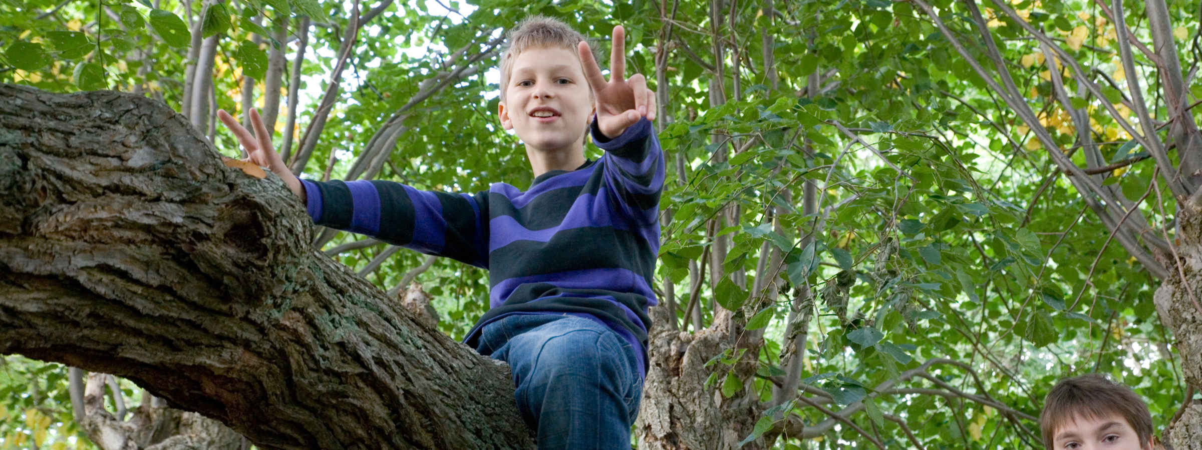 Kind sitz im Baum: Peace!