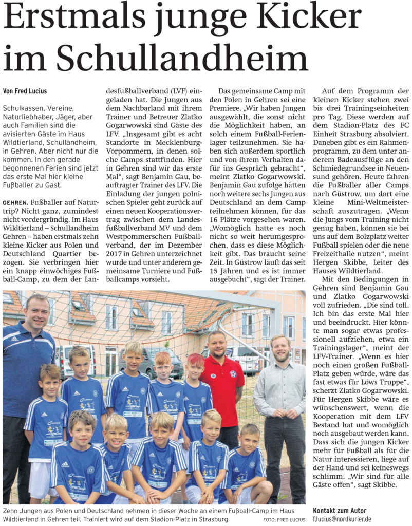 Zeitungsartikel: Junge Kicker im Schullandheim