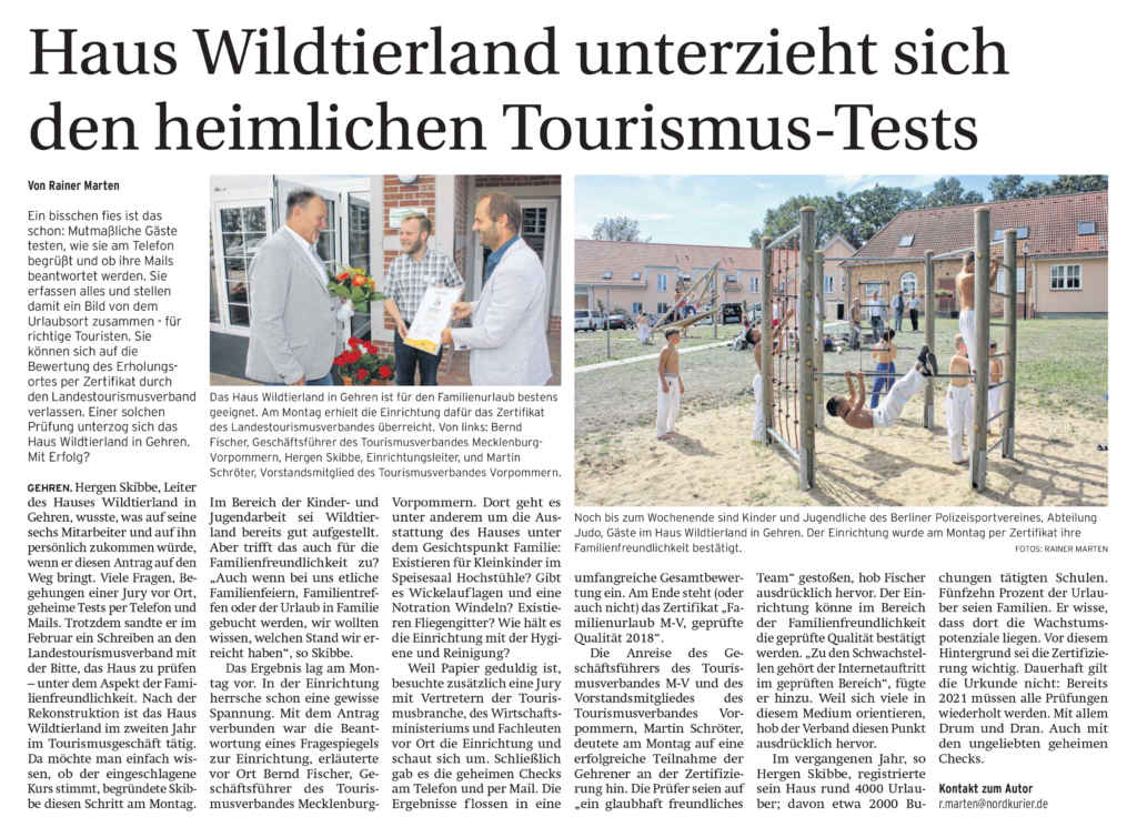 Nordkurier: Haus Wildtierland unterzieht sich Tourismus-Test